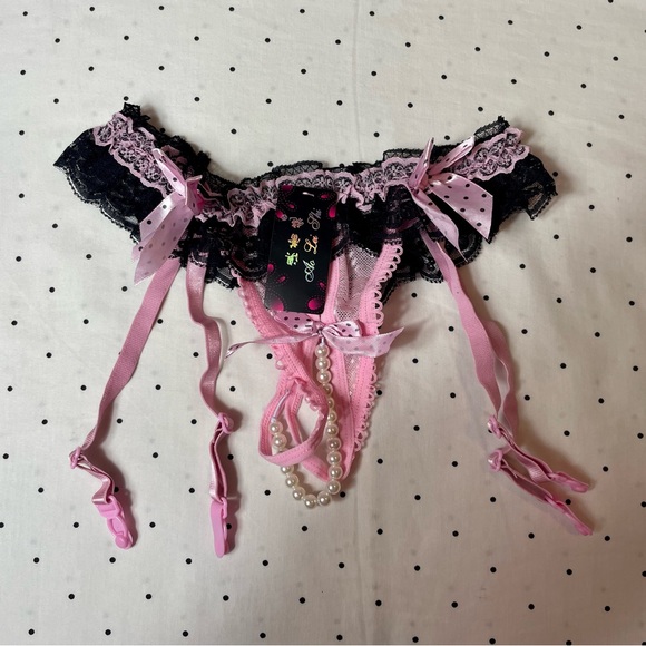 👛 NWT - S/M - Panties Porte-jarretelle pink dot underwear open crotch ling… - Picture 6 of 7